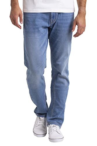 Generic - Pantalones vaqueros clásicos de punto para hombre, corte holgado, elástico, cómodo, lavado, azul claro, 38W x 30L