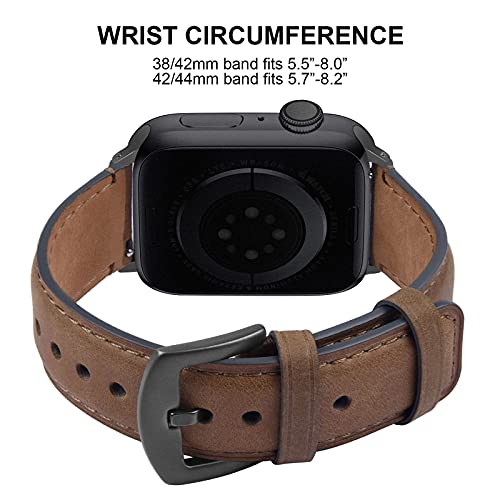 GerbGorb Correa Compatible con Apple Watch 45mm 44mm 42mm 41mm 40mm 38mm Correa Yola Seris para Apple Watch de Piel para Apple Watch Series 7/6/5/4/3/2/1 SE, Hebilla marrón oscuro/antracita 42mm