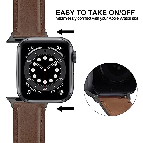 GerbGorb Correa Compatible con Apple Watch 45mm 44mm 42mm 41mm 40mm 38mm Correa Yola Seris para Apple Watch de Piel para Apple Watch Series 7/6/5/4/3/2/1 SE, Hebilla marrón oscuro/antracita 42mm