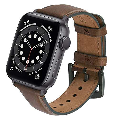 GerbGorb Correa Compatible con Apple Watch 45mm 44mm 42mm 41mm 40mm 38mm Correa Yola Seris para Apple Watch de Piel para Apple Watch Series 7/6/5/4/3/2/1 SE, Hebilla marrón oscuro/antracita 42mm