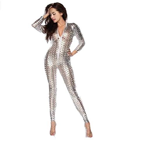 GGTBOUTIQUE Top Totty Silver Hollow Out Sexy Mujeres Catsuit (talla única 10-12, Plata)