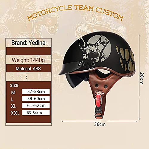 GHHTHEN Retro Moto Jet Casco de Cara Abierta Chopper Chopper Cruiser Medio Casco Motocicleta Media Cara Casco Moto Jet Casco con Visera de Sol Casco de Medio tazón Dot/ECE Aprobado A, M