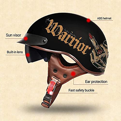 GHHTHEN Retro Moto Jet Casco de Cara Abierta Chopper Chopper Cruiser Medio Casco Motocicleta Media Cara Casco Moto Jet Casco con Visera de Sol Casco de Medio tazón Dot/ECE Aprobado A, M