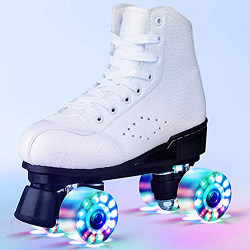 Ghzste Patines de ruedas con luz LED de doble línea, 4 ruedas, dos líneas, patines para adultos, patines clásicos, patines para adultos, color, talla 40 EU