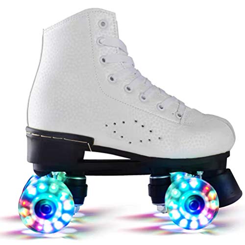 Ghzste Patines de ruedas con luz LED de doble línea, 4 ruedas, dos líneas, patines para adultos, patines clásicos, patines para adultos, color, talla 40 EU