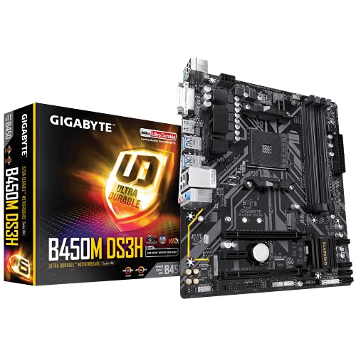 Gigabyte B450M DS3H - Placa Base Ultra Duradera con LAN Realtek GbE con cFosSpeed, PCIe Gen3 x4 M.2, Soporte de Tiras de LED RGB de 7 colores, Resistencia Anti-Azufre, listo para CEC 2019