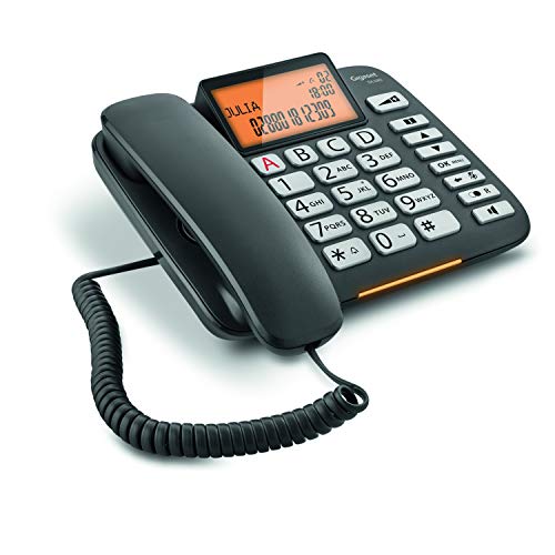 Gigaset DL580. Teléfono fijo con cable, Manos Libres, Gran pantalla de alta visibilidad, Compatible con audifonos, Color Negro