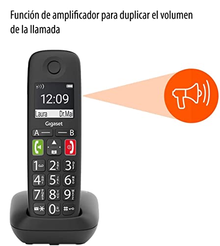 Gigaset E290 - Teléfono Fijo Inalámbrico con Teclas Grandes y Pantalla de Alta Visibilidad, Manos Libres, Compatible con audifonos, 1 Unidad