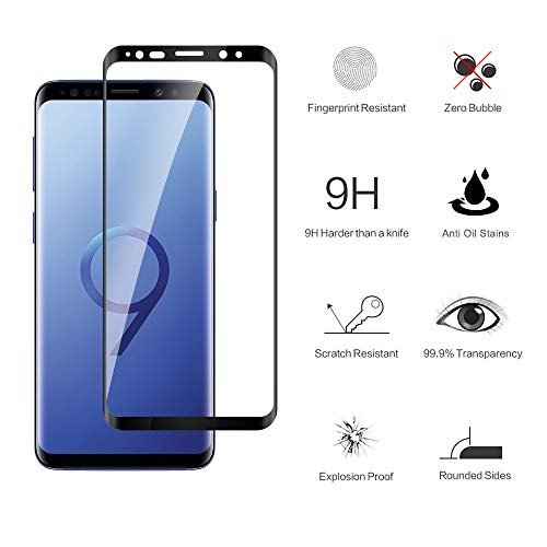 GiiYoon-2 Piezas Protector Pantalla para Samsung Galaxy S9 Cristal Templado, [Cristal Templado 3D Curvo] [Sin Burbujas] [Cobertura Completa] [9H Dureza]Alta Definicion Vidrio Templado