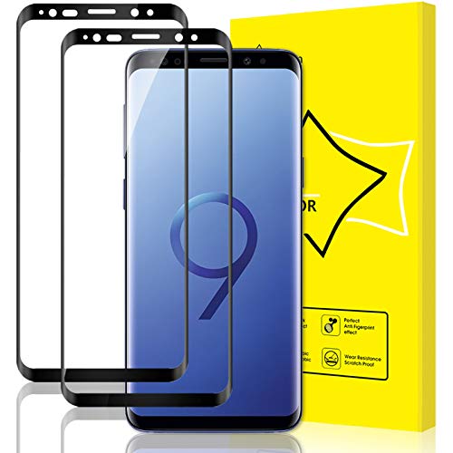 GiiYoon-2 Piezas Protector Pantalla para Samsung Galaxy S9 Cristal Templado, [Cristal Templado 3D Curvo] [Sin Burbujas] [Cobertura Completa] [9H Dureza]Alta Definicion Vidrio Templado