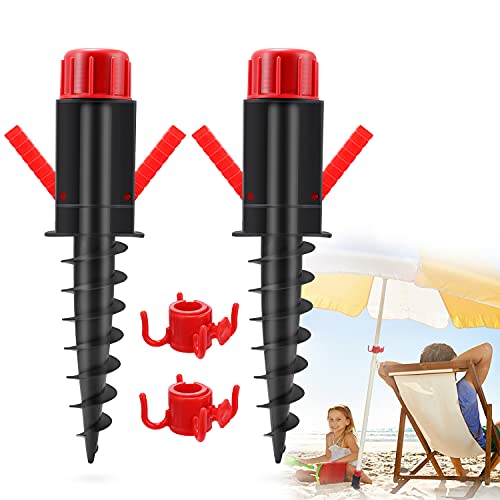 GIKPAL Pincho de Sombrillas, Soporte con Gancho Practico para Sombrillas de Playa, Pie de Anclaje Plástico para Suelo Arenoso, Ø 20-32 mm, 370 x 70 x 55 mm (2 PCS)