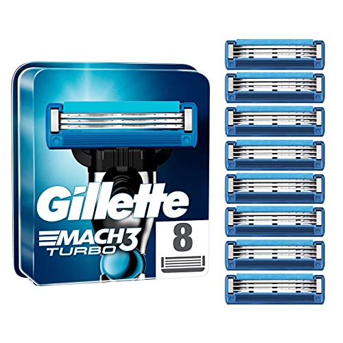 Gillette Mach3 Turbo Cuchillas de Afeitar Hombre, Paquete de 8 Cuchillas de Recambio