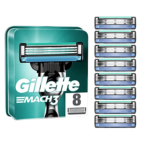 Gillette Mach3 Turbo Cuchillas de recambio para maquinilla de afeitar para hombre, diseñadas con acero de corte preciso para durar 15 afeitados por hoja, 8 unidades