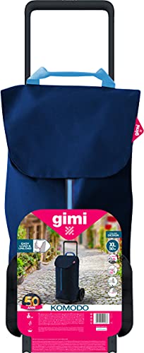 Gimi Komodo Carro de la Compra con Ruedas XXL, Bolsa 100% poliéster Impermeable, Capacidad 50L, 37,9 x 45,3 x 95,6 cm, Acero, Azul, Grande