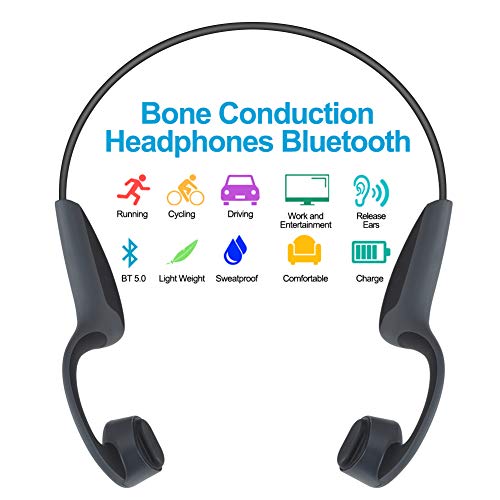 GlobalCrown Auriculares conducción ósea Bluetooth,Inalámbricos Auriculares de conducción ósea de Manos Libres con micrófono para Deportes Ciclismo Correr Gimnasio (5 Horas de Tiempo de reproducción)