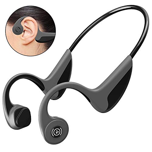 GlobalCrown Auriculares conducción ósea Bluetooth,Inalámbricos Auriculares de conducción ósea de Manos Libres con micrófono para Deportes Ciclismo Correr Gimnasio (5 Horas de Tiempo de reproducción)