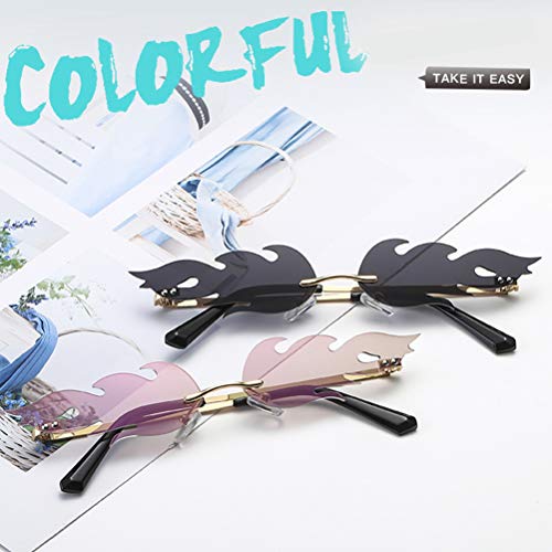 Glomab Gafas de Sol Unisex Flame, Gafas de Sol sin Montura, Wave Gafas de Sol estrechas de Lujo para los cumpleaños, la graduación, la Boda o los favores de Partido