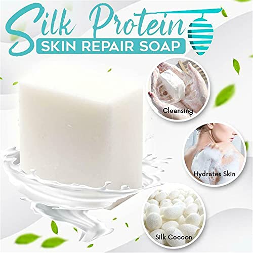Gokame Skin Repair Silk Protein Jabón, Jabón de Leche de Cabra y Jabón de Esencia de Proteína de Seda Cepillo Extralargo Jabón Hidratante Aceite Limpiador(1unidad)