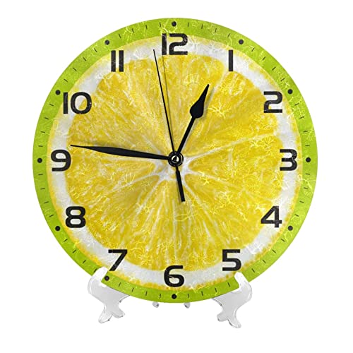 Gokruati 10 Inch Reloj de Pared Redondo,Reloj clásico silencioso Redondo,Innovador Reloj de Pared con Pintura al óleo para la Cocina de la habitación (rodaja de limón Naranja)