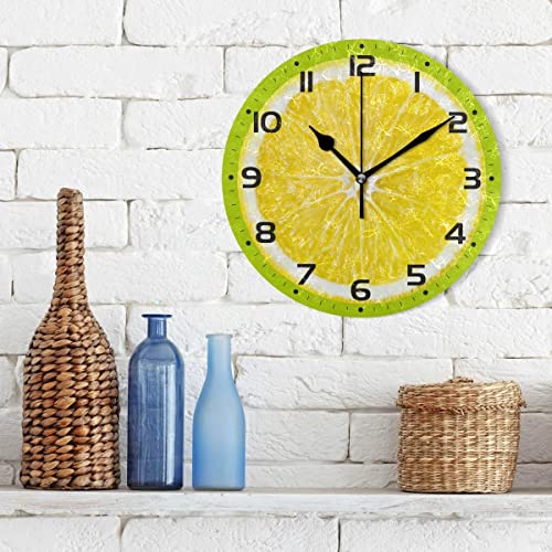 Gokruati 10 Inch Reloj de Pared Redondo,Reloj clásico silencioso Redondo,Innovador Reloj de Pared con Pintura al óleo para la Cocina de la habitación (rodaja de limón Naranja)