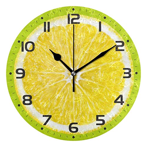 Gokruati 10 Inch Reloj de Pared Redondo,Reloj clásico silencioso Redondo,Innovador Reloj de Pared con Pintura al óleo para la Cocina de la habitación (rodaja de limón Naranja)