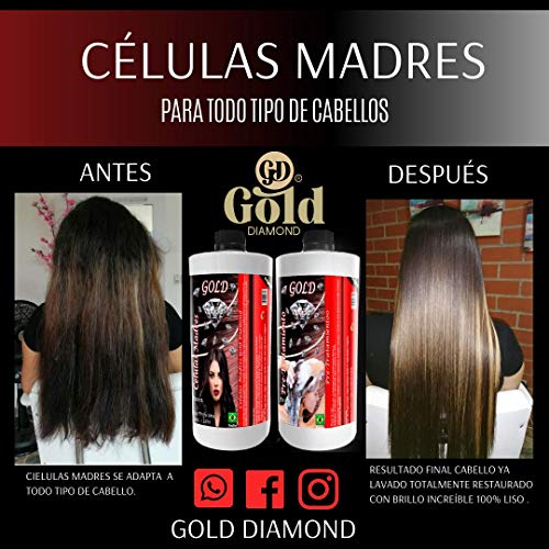 Gold DIAMOND - CELULAS MADRES - KIT ALISADO BRASILEÑO - Producto especial para alisar y fortalecer cabellos quebradizos y debilitados, ademas de alisar, fortalece y estimula el crecimiento del cabello