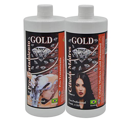Gold DIAMOND - CELULAS MADRES - KIT ALISADO BRASILEÑO - Producto especial para alisar y fortalecer cabellos quebradizos y debilitados, ademas de alisar, fortalece y estimula el crecimiento del cabello