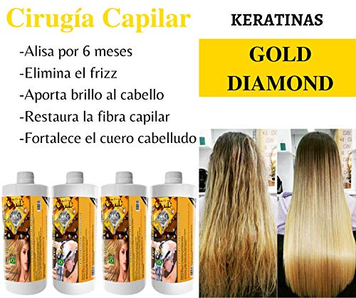 Gold DIAMOND - CIRUGIA CAPILAR - KIT ALISADO BRASILEÑO - Hidrata y restaura el cabello a base de Keratina, Ampollas, Vitaminas y Extractos naturales - Resultado profesional