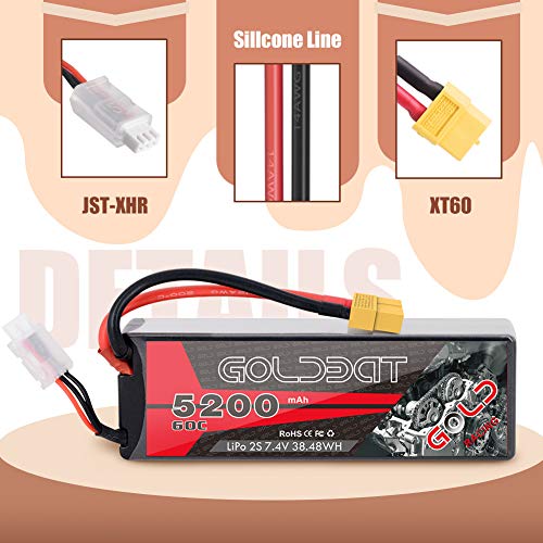 GOLDBAT 7.4V Batería RC 5200mAh 2S 60C RC Lipo Batería con Conector XT60 para RC Car Evader RC Evader Bx Coche Camión Camión Truggy Camión Barco