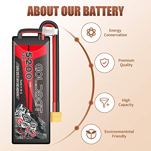 GOLDBAT 7.4V Batería RC 5200mAh 2S 60C RC Lipo Batería con Conector XT60 para RC Car Evader RC Evader Bx Coche Camión Camión Truggy Camión Barco