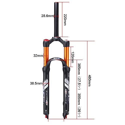 GONGMICF Horquilla De Suspensión MTB 26" 27.5",Aleación De Aluminio Control De Hombro,Tubo Recto,Doble Cámara De Aire,Horquilla Delantera Neumática,para Bicicleta De Montaña