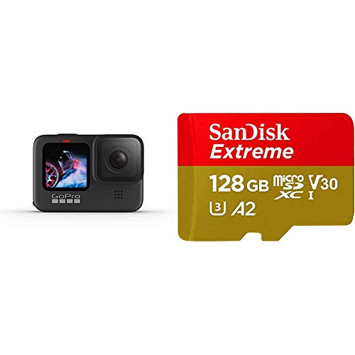 GoPro HERO9 Black - Cámara de acción + SanDisk Extreme - Tarjeta de Memoria microSDXC de 128 GB con Adaptador SD