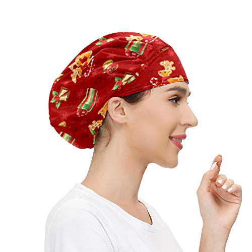 Gorra de las mujeres para el pelo largo de trabajo sombrero con banda elástica ajustable de trabajo gorras para los hombres de trabajo bufanda 3D impreso sombreros Navidad ciervos campanas regalos