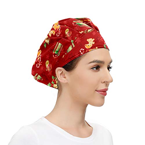Gorra de las mujeres para el pelo largo de trabajo sombrero con banda elástica ajustable de trabajo gorras para los hombres de trabajo bufanda 3D impreso sombreros Navidad ciervos campanas regalos