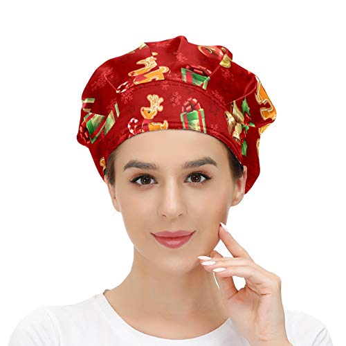 Gorra de las mujeres para el pelo largo de trabajo sombrero con banda elástica ajustable de trabajo gorras para los hombres de trabajo bufanda 3D impreso sombreros Navidad ciervos campanas regalos