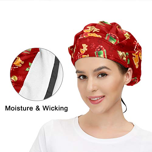 Gorra de las mujeres para el pelo largo de trabajo sombrero con banda elástica ajustable de trabajo gorras para los hombres de trabajo bufanda 3D impreso sombreros Navidad ciervos campanas regalos