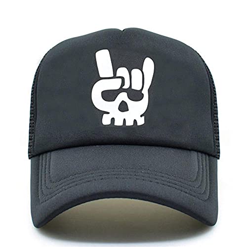 Gorras De Hombre Gorras de Camionero para Fan de Rock, Gorra de Malla de Metal, Gorra de música Rock and Roll para Hombres, Gorra de béisbol Negra y Fresca para Verano, Gorra Negra para camioner