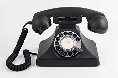 GPO 200 Teléfono Vintage clásico - Disco Giratorio, Cable de Tela y Timbre Tradicional auténtico - Negro