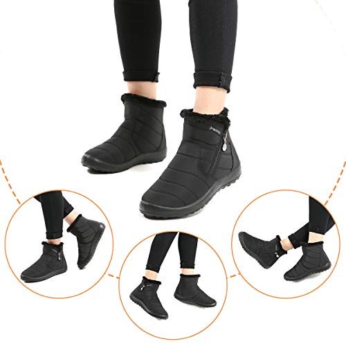 gracosy Botas de Mujer 2021 Otoño Invierno Goma Encaje Forro de Piel Punta Redonda Botas de Nieve Zapatos de Trabajo Formal Calzado Antideslizante Ligero Botines Que Caminan Negro 38