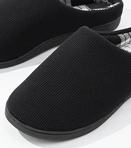 Greatonu Zapatillas de estar por casa de espuma viscoelástica para hombre, cómodas zapatillas de estar por casa Fuzzy, con forro polar, para interiores y exteriores,Negro T,talla 41-42 EU