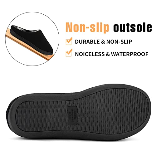 Greatonu Zapatillas de estar por casa de espuma viscoelástica para hombre, cómodas zapatillas de estar por casa Fuzzy, con forro polar, para interiores y exteriores,Negro T,talla 41-42 EU