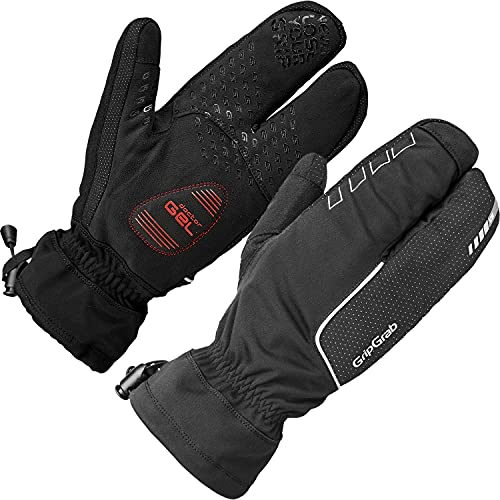 GripGrab Guantes de Ciclismo de Invierno Nórdico Cortavientos Impermeables Térmicos Acolchados 3 Dedos Táctiles, Unisex-Adult, Negro, XL