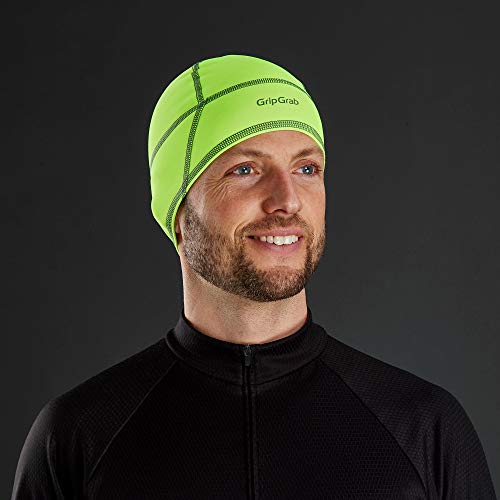 GripGrab Lightweight Thermal Under Helmet Cycling Running Skull Cap-Winter Bicycle Hat-Black, Neon HiViz Headwear Calentadores Babeza, Unisex-Adult, Amarillo Neón, M (57-60 cm)