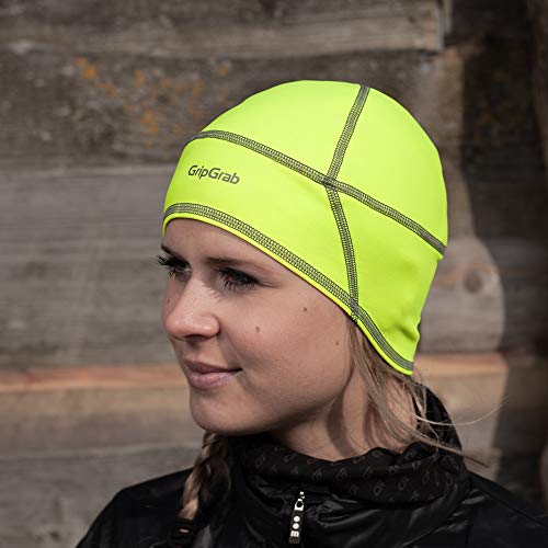 GripGrab Lightweight Thermal Under Helmet Cycling Running Skull Cap-Winter Bicycle Hat-Black, Neon HiViz Headwear Calentadores Babeza, Unisex-Adult, Amarillo Neón, M (57-60 cm)