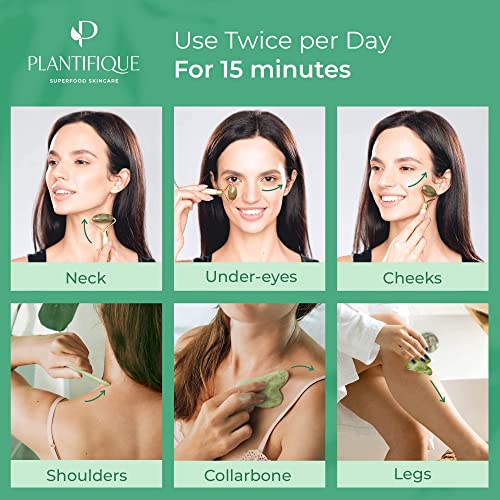 Gua Sha y Rodillo de Jade Masajeador Facial - Jade Roller and Gua Sha Facial - Rodillo Jade Autentico Masajeador de Ojos