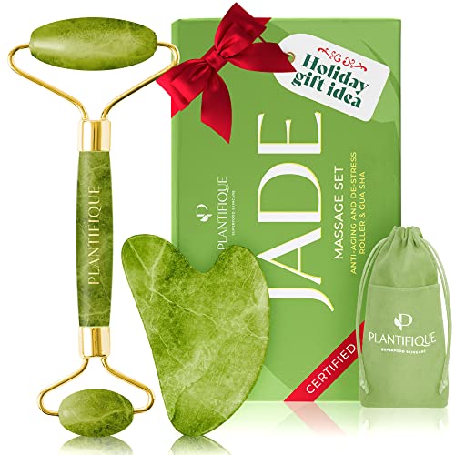 Gua Sha y Rodillo de Jade Masajeador Facial - Jade Roller and Gua Sha Facial - Rodillo Jade Autentico Masajeador de Ojos