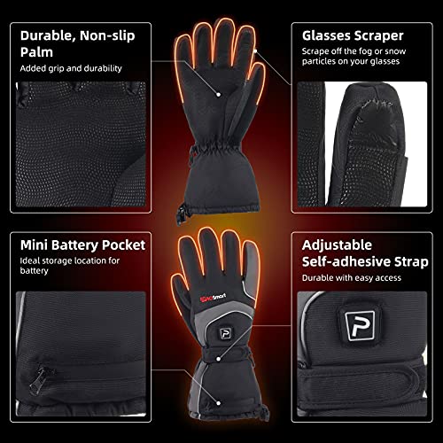 Guantes Calefactables Recargables Guante de Calentamiento Eléctrico - Guantes Calentamiento Térmico con Batería 4400mAh para Hombres Mujeres Esquí Invierno Senderismo Caza Cámping (L, Negro-Azul)