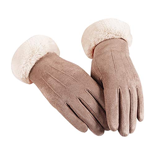 Guantes de felpa para mujer, resistentes al agua, al viento, cálidos, para invierno, para correr, para ir en moto o en bicicleta, antideslizantes, dedos completos, marrón, Talla única