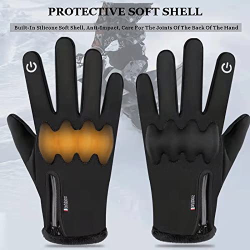 Guantes De Invierno Hombre Mujer, Guantes Térmicos Tactiles Nieve Negro Guantes De Deporte De La Pantalla Táctil Guantes Moto Ciclismo Invierno Frio Guantes Polares Para Running Bicicleta ( Size : S )