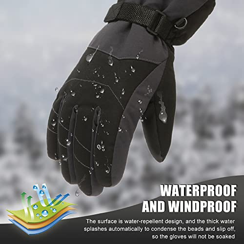 Guantes Esqui Niño 6-14 Años, Guantes Nieve Niño Espesar, Guantes Ciclismo Niño Invierno, Guantes Termicos Impermeables Niña Deporte Moto Bicicleta MTB Bici Ciclismo Frio (L, Negro)